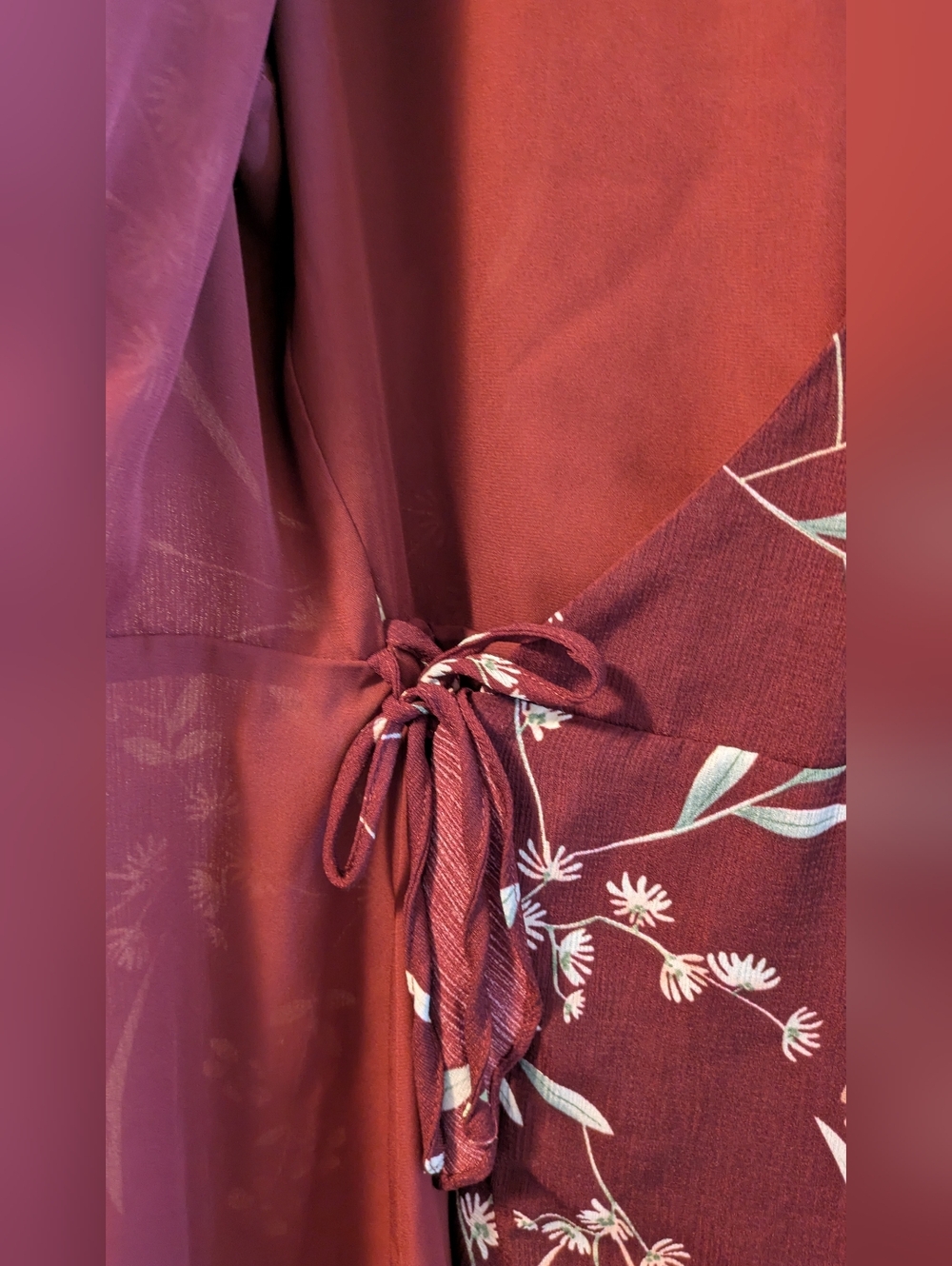 Lulu's Wild Winds Burgundy Floral Print High-Low Wrap  Dress - Picture 10 of 11